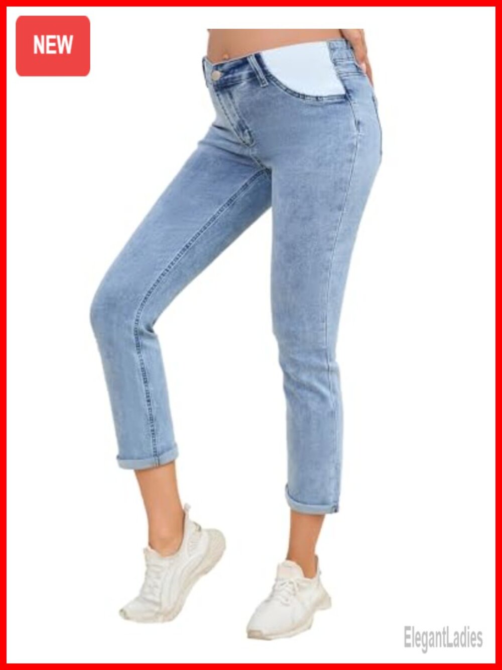 Maternity Boyfriend Jeans Stretch Denim Adjustable Waist